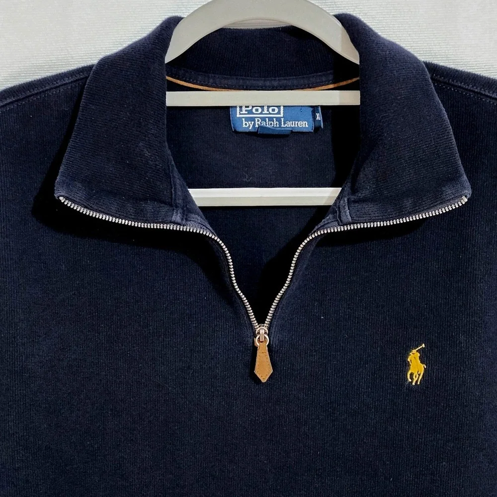 Polo Ralph Lauren 1/4 Zip‎ Pullover Mens XL Navy Blue Ribbed Cotton Sweatshirt